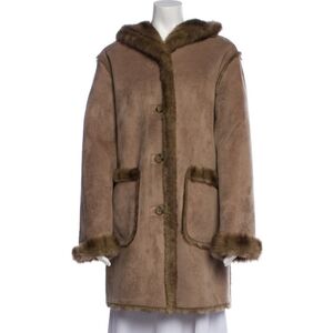 Dennis Basso Vintage Faux Fur Trimmed Suede Hooded Coat XSM